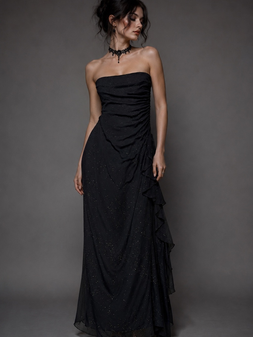 Jodi Kristopher Black Strapless Glitter Evening Gown